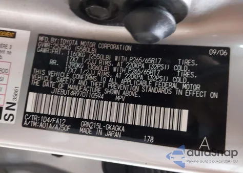 2007 Toyota 4Runner Sr5 V6 from USA, damaged, VIN JTEBU14R970110594